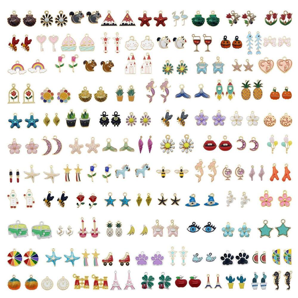 5335 JJG 100Pcs50PAIRS Assorted Fruits Mermaid Animals Gold Tone Enamel
